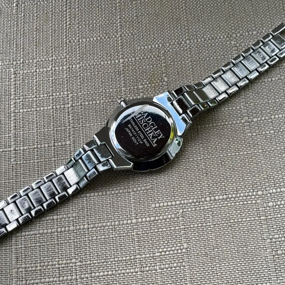 Badgley Mischka Ladies Watch Silver Tone Crystals Accent Analog Quartz Watch Box - Picture 10 of 12